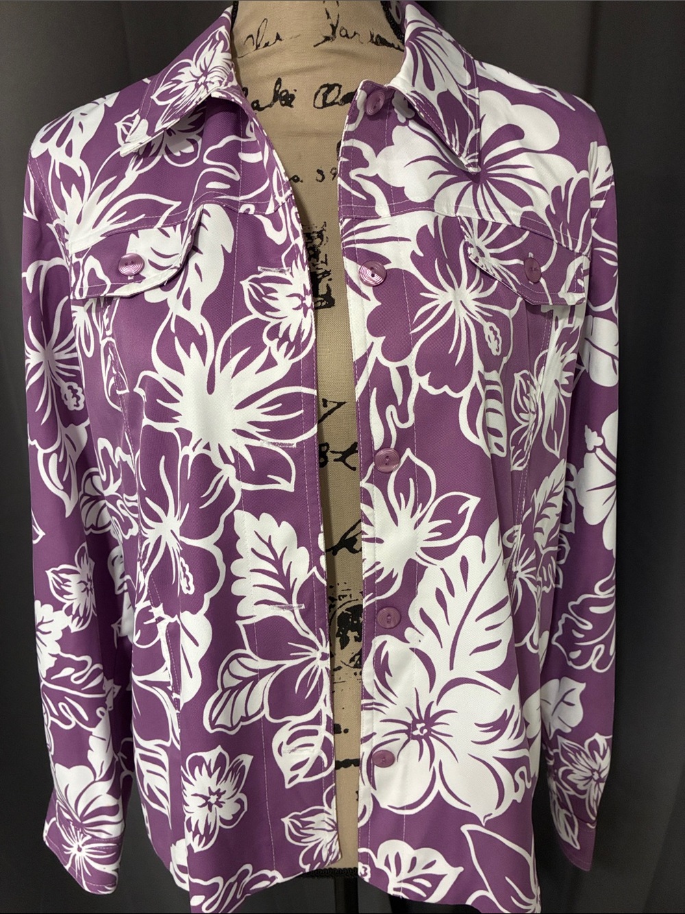 Alfred Dunner Purple and White Floral Jean-Style Jacket
